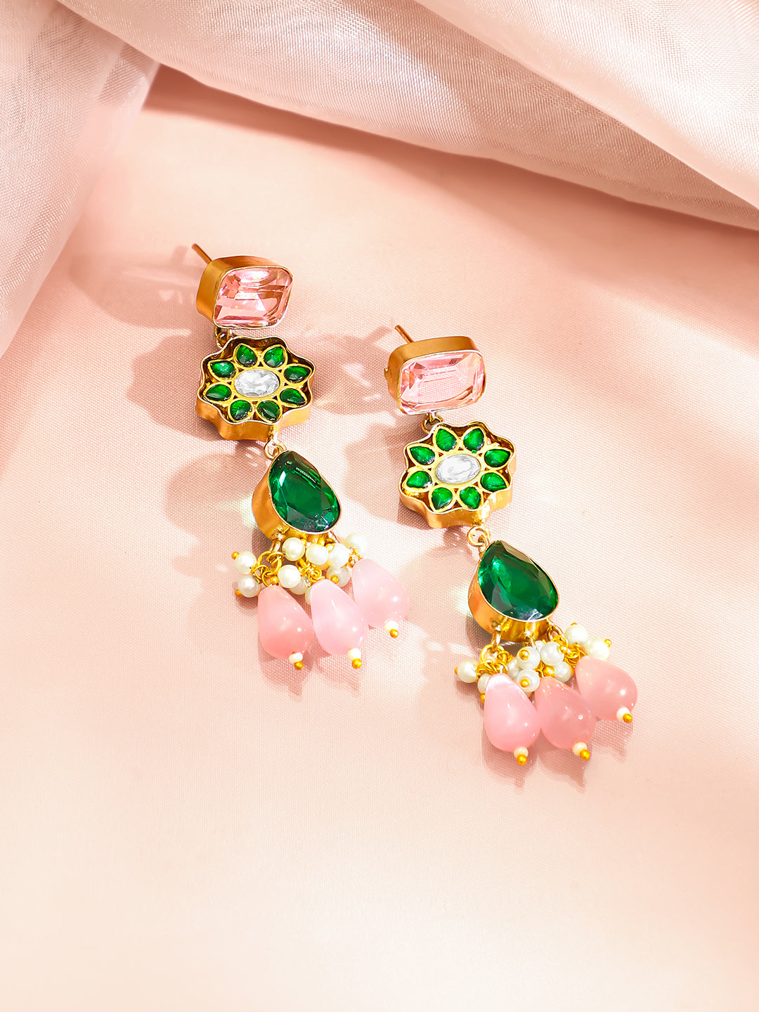 【Rubans】 Gold Plated Pearl Beaded Kundan Multicolor Necklace Set｜ゴールドメッキ パールビーズ クンダン マルチカラー ネックレスセット