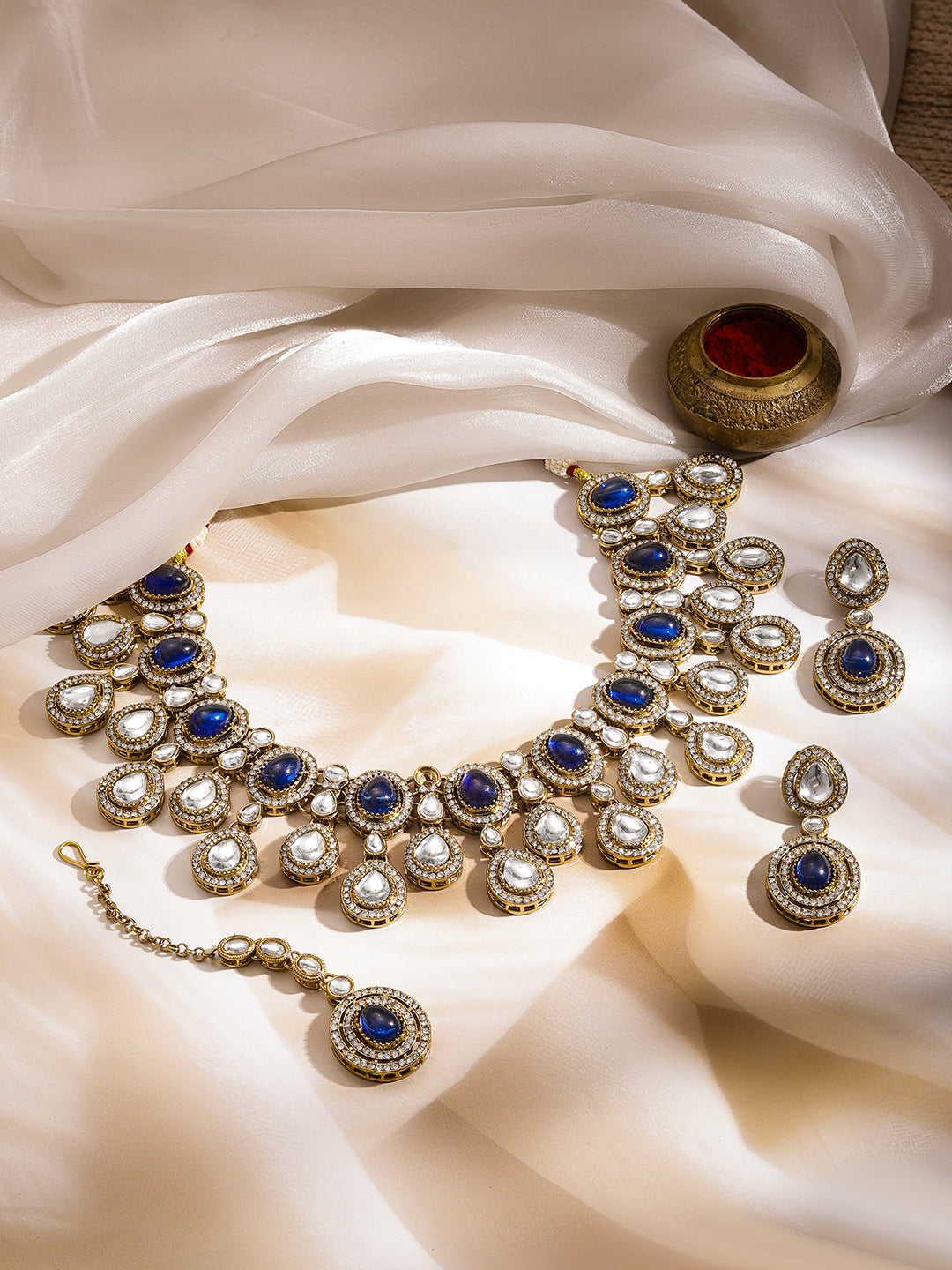 Blue Sapphire Glow Kundan Statement Necklace Set フリーサイズ