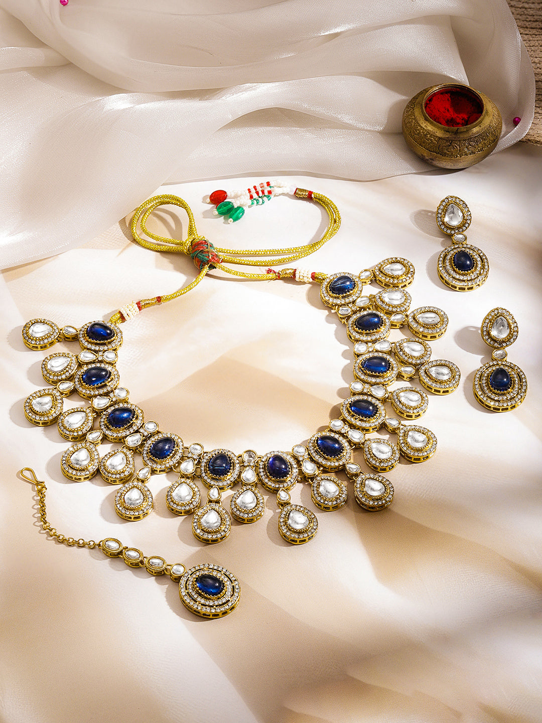 Blue Sapphire Glow Kundan Statement Necklace Set フリーサイズ
