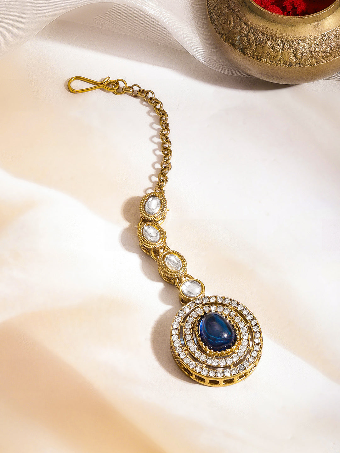 Blue Sapphire Glow Kundan Statement Necklace Set フリーサイズ