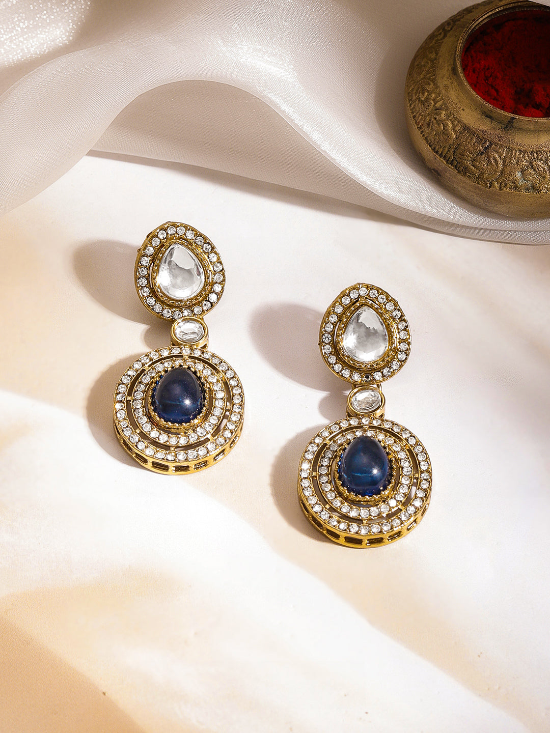Blue Sapphire Glow Kundan Statement Necklace Set フリーサイズ