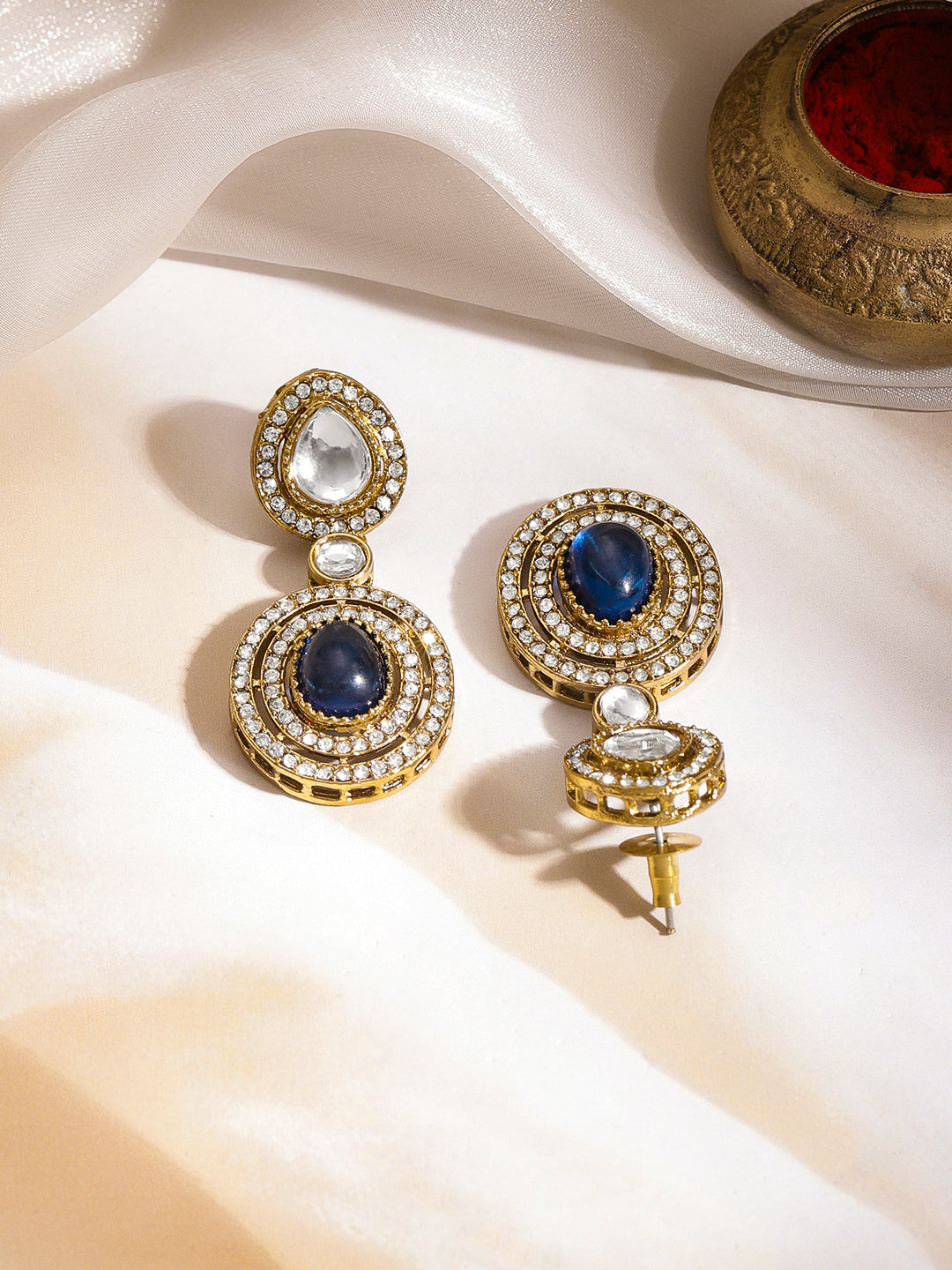 Blue Sapphire Glow Kundan Statement Necklace Set フリーサイズ