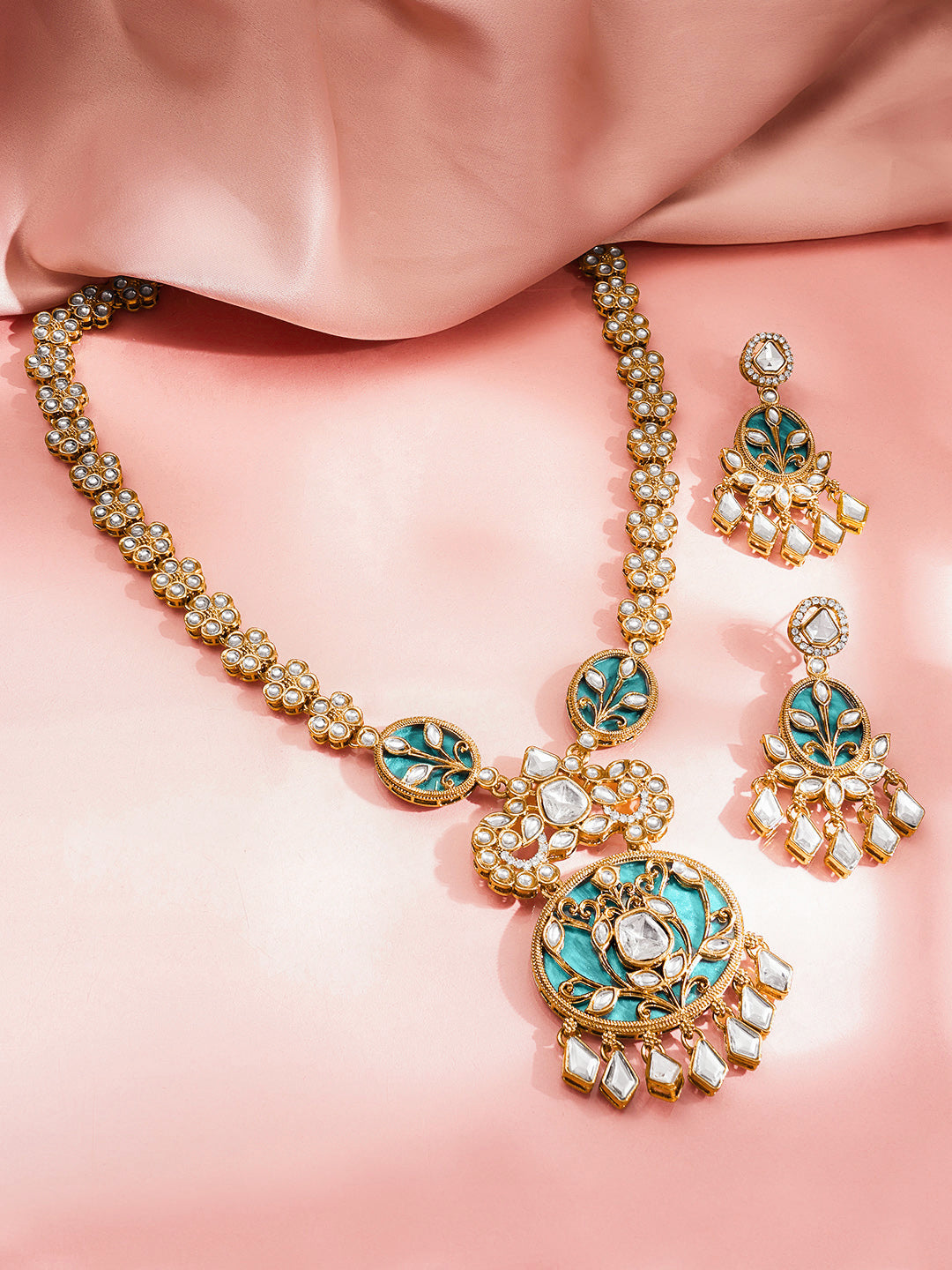 Teal Glow Kundan Statement Set フリーサイズ
