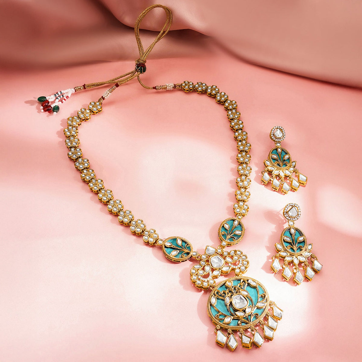 Teal Glow Kundan Statement Set フリーサイズ