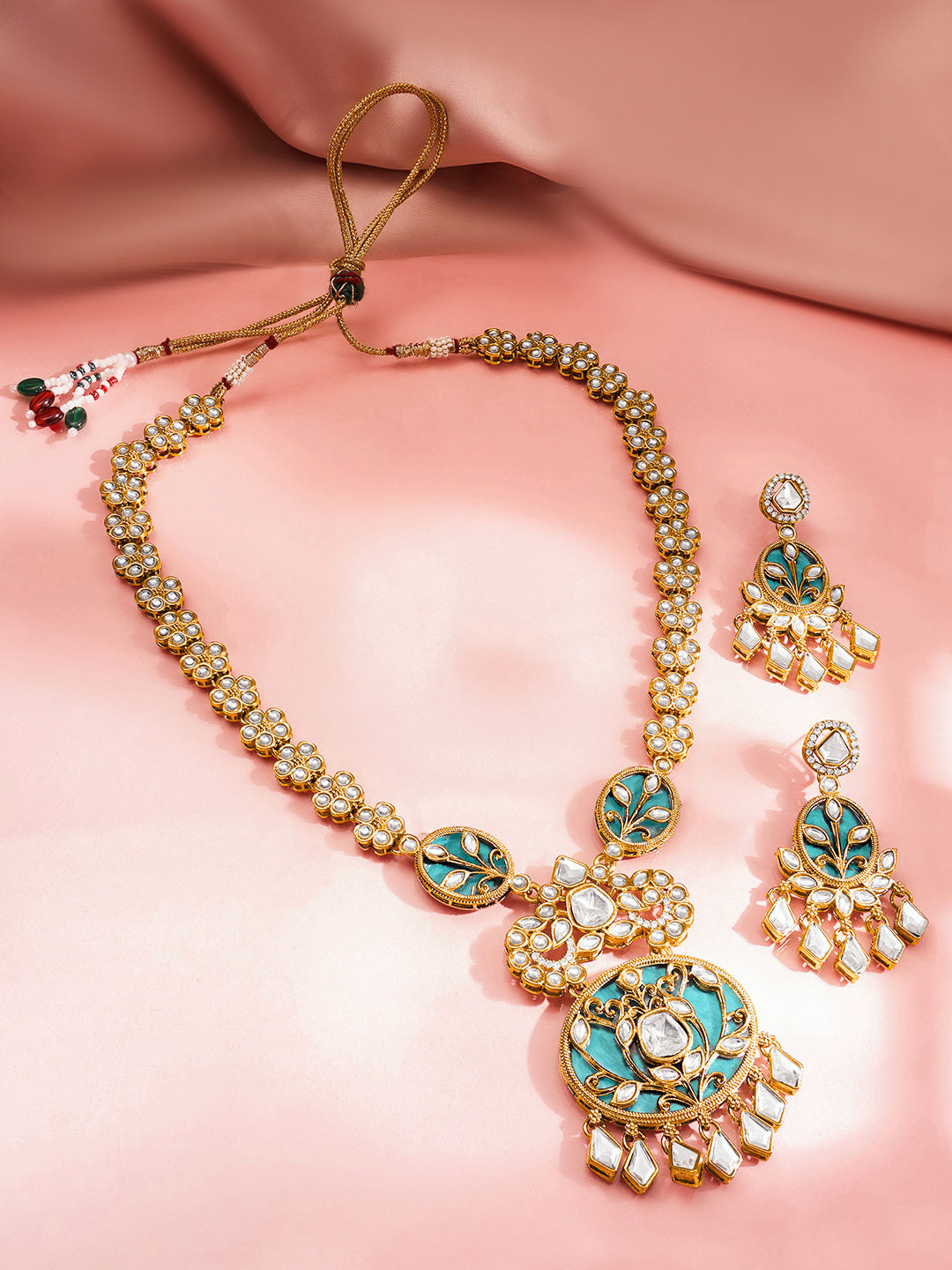 Teal Glow Kundan Statement Set フリーサイズ