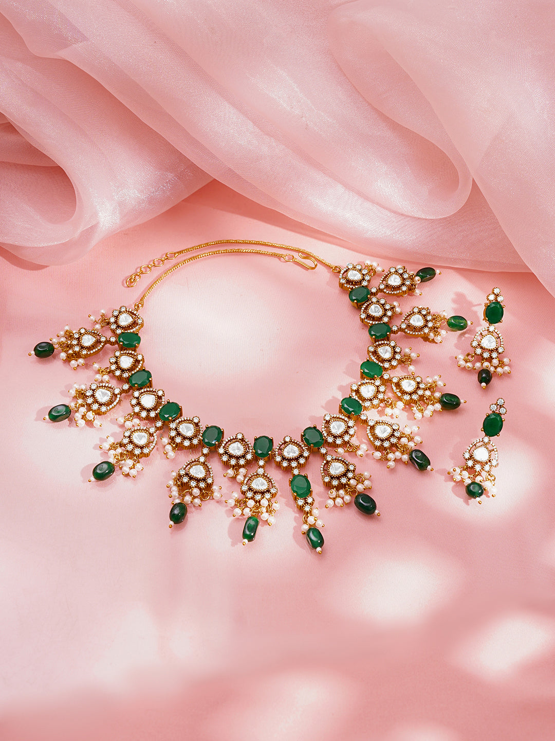 Festive Emerald Zirconia Necklace Set フリーサイズ