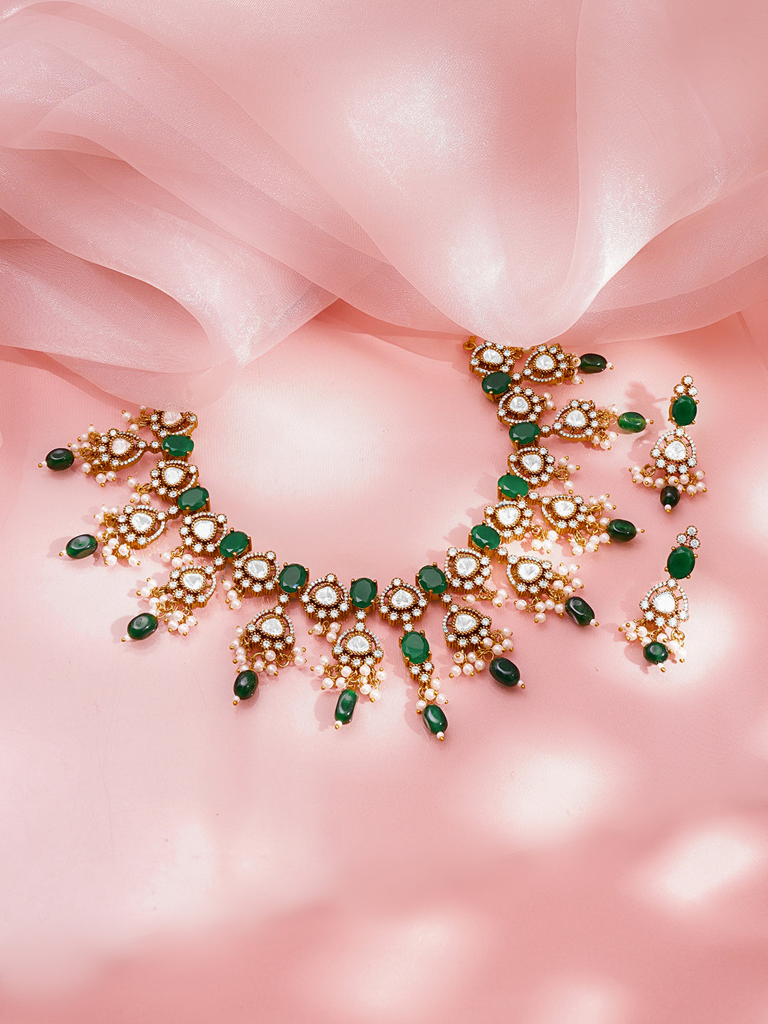Festive Emerald Zirconia Necklace Set フリーサイズ