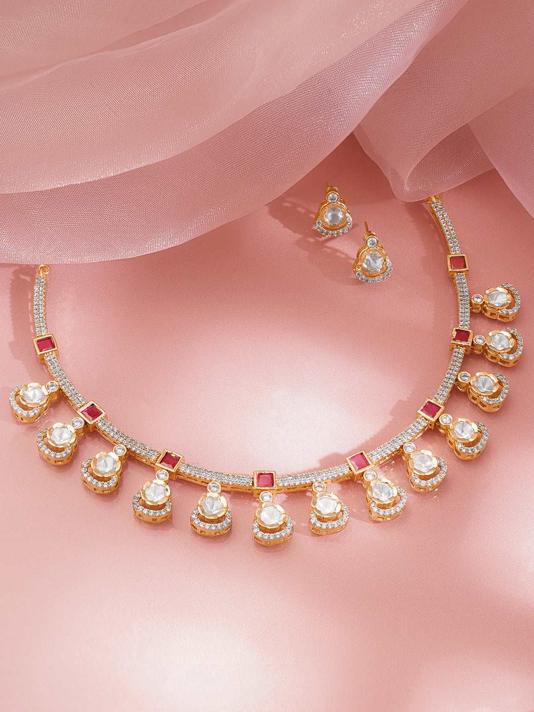 Ruby Crystal Drop Necklace Set フリーサイズ