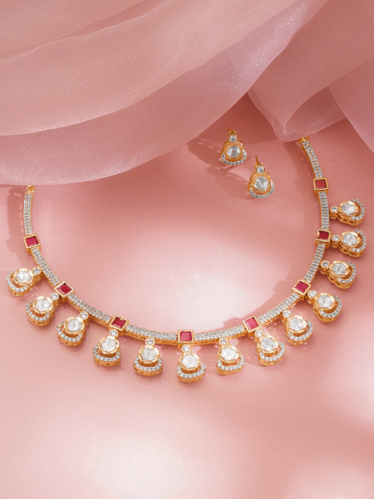 Ruby Crystal Drop Necklace Set フリーサイズ