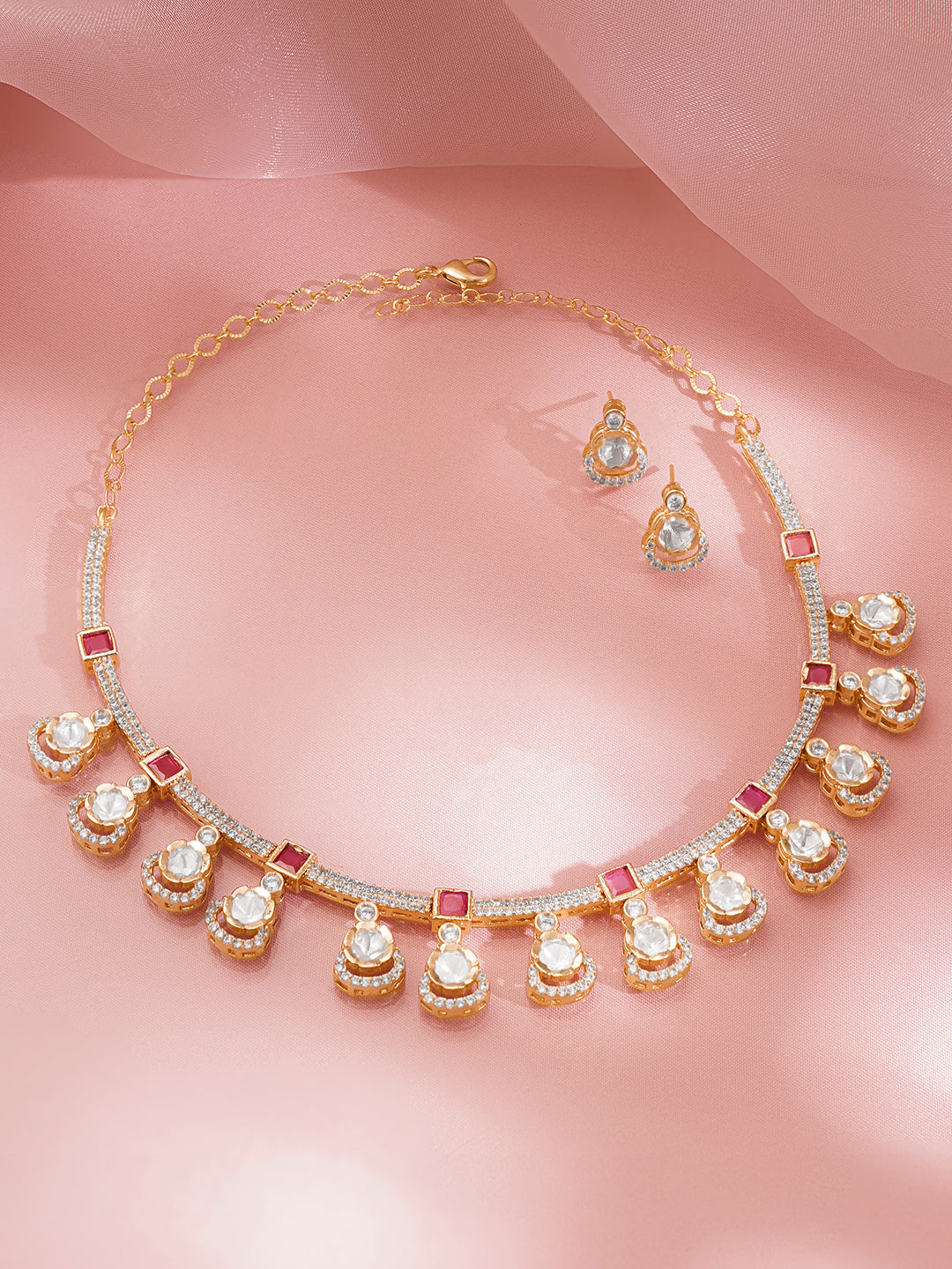 Ruby Crystal Drop Necklace Set フリーサイズ
