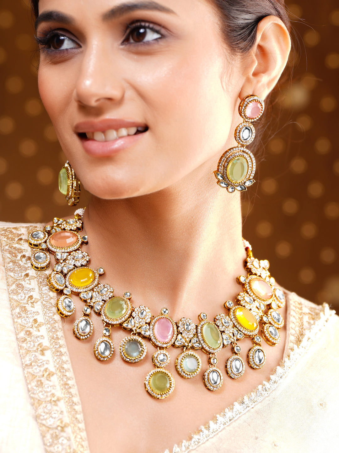 Regal Multicolor Kundan Statement Necklace Set フリーサイズ