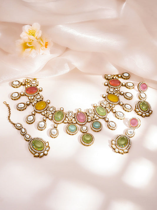 Regal Multicolor Kundan Statement Necklace Set フリーサイズ
