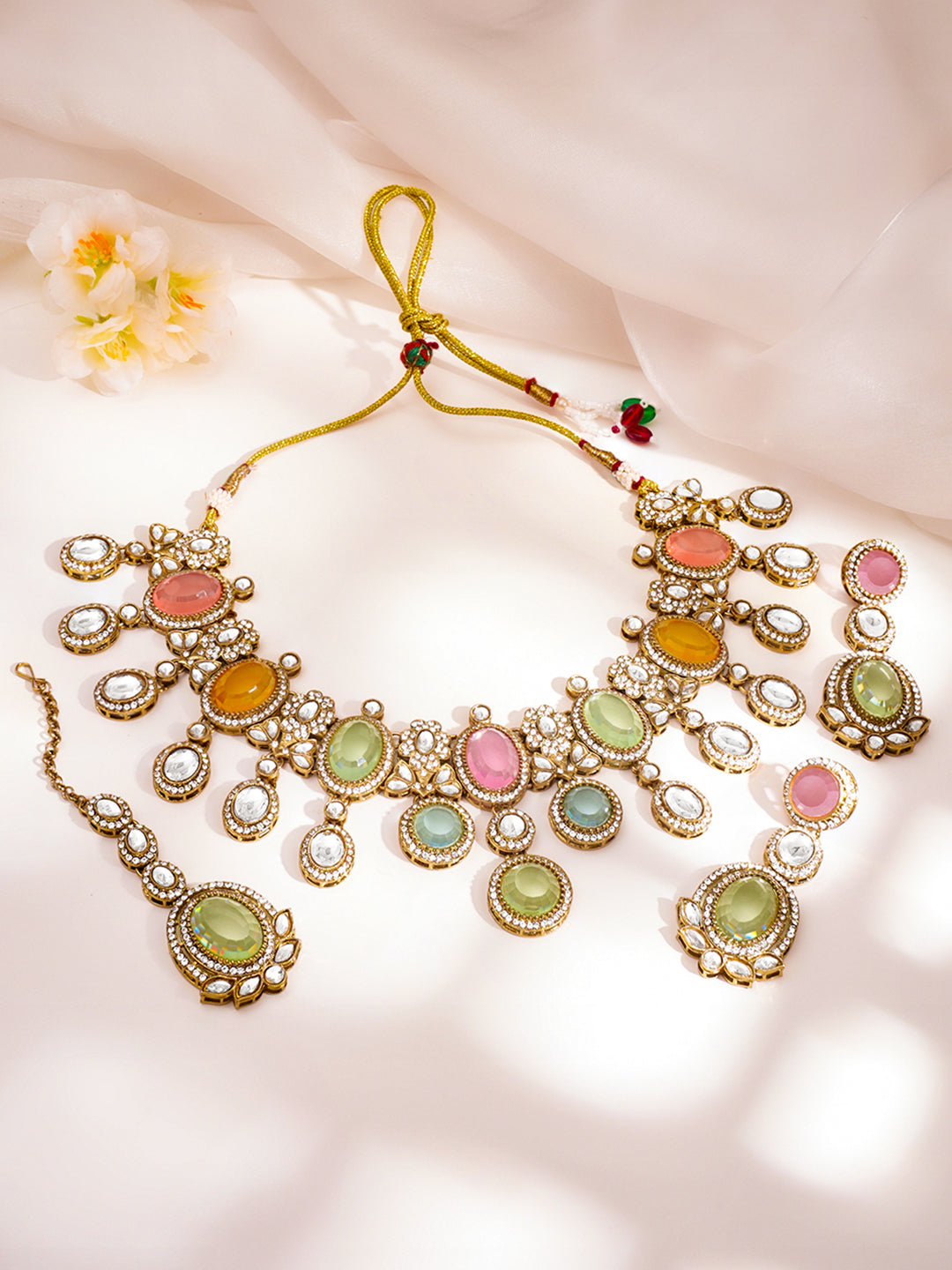 Regal Multicolor Kundan Statement Necklace Set フリーサイズ