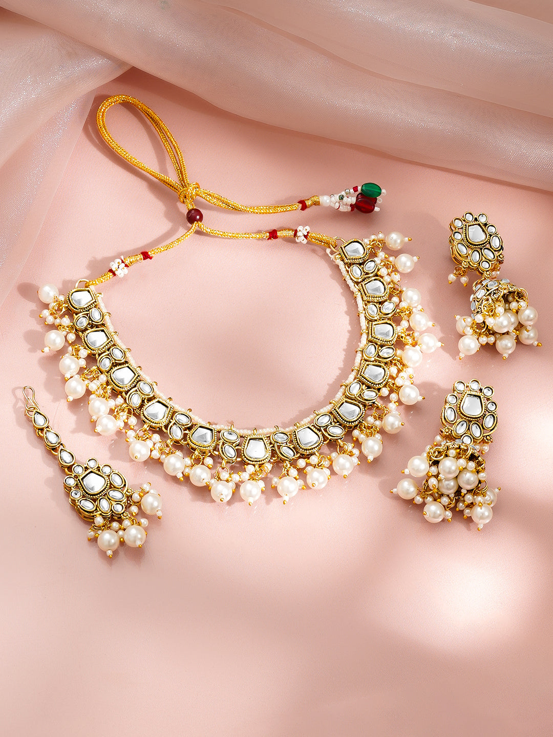 Pearl Drape Kundan Necklace Set Length - 12.5 cm
