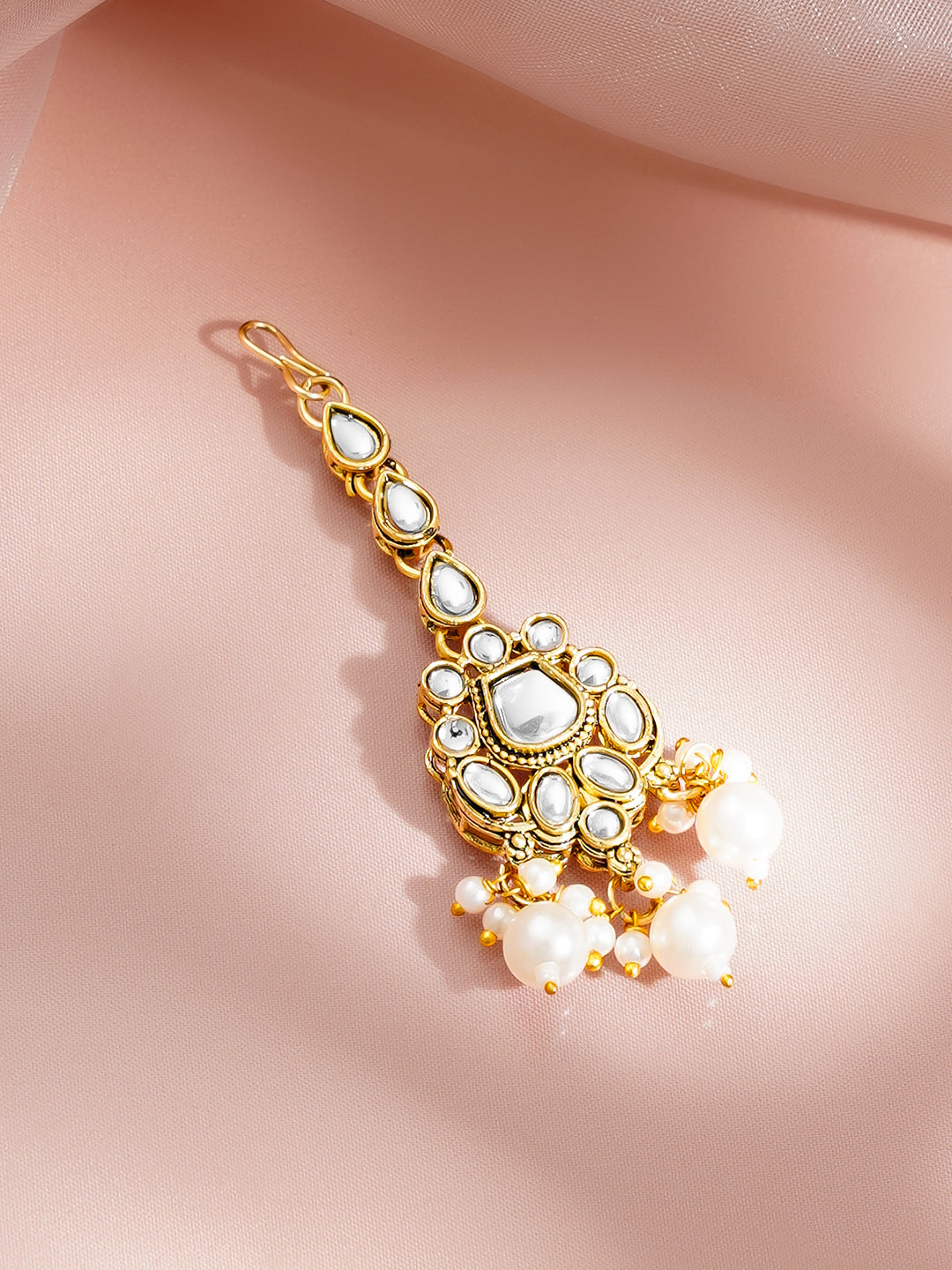 Pearl Drape Kundan Necklace Set Length - 12.5 cm