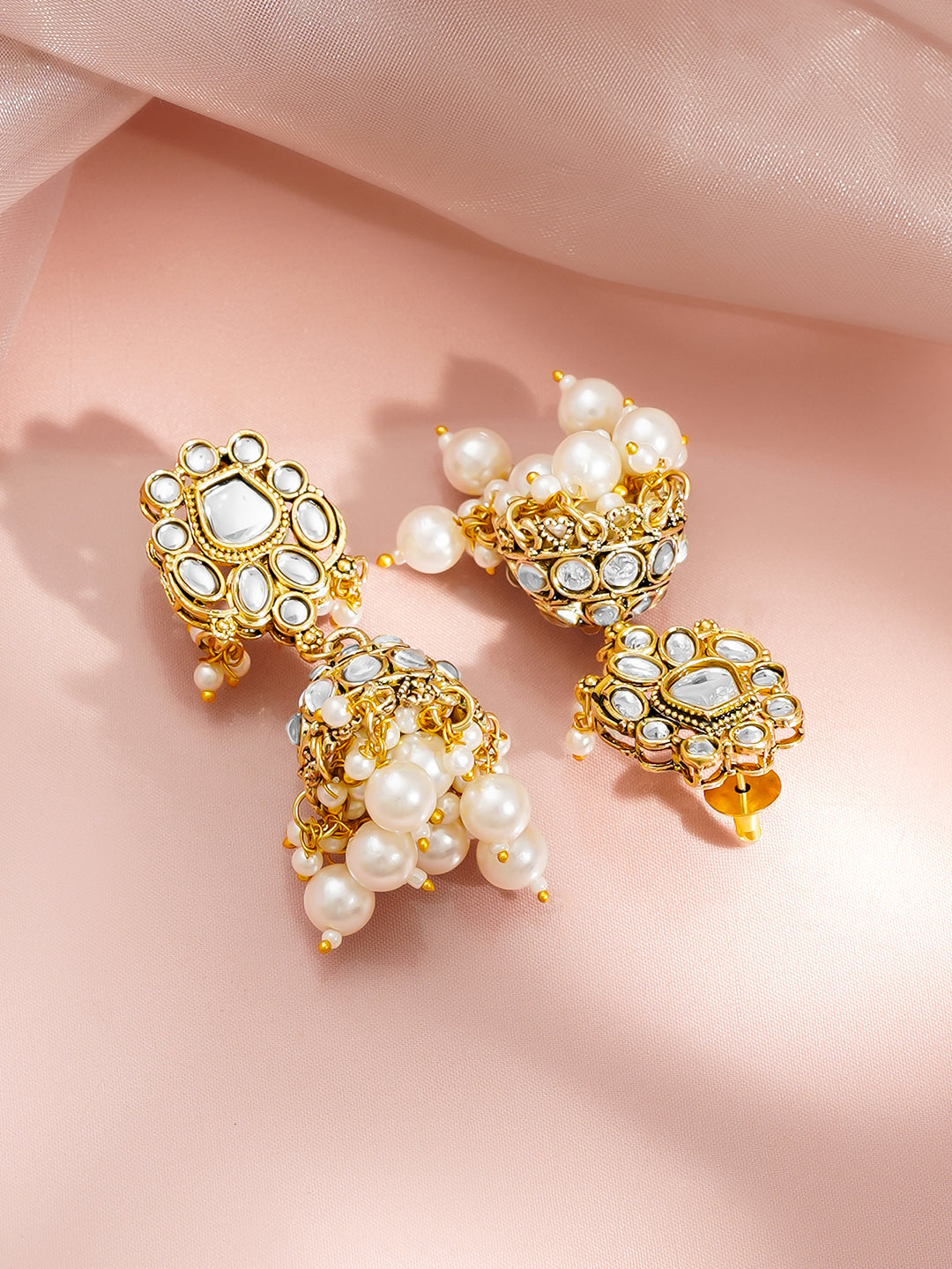 Pearl Drape Kundan Necklace Set Length - 12.5 cm
