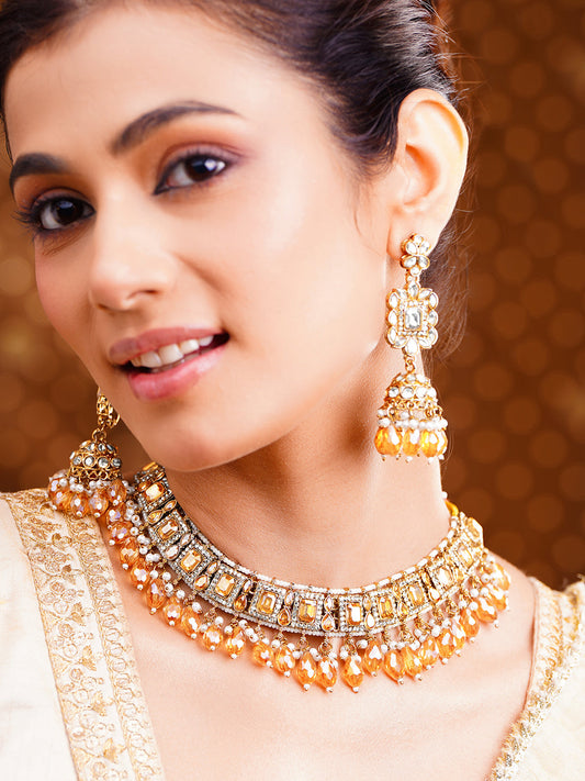 Champagne Dusk Bridal Necklace Set Length - 11.2 cm