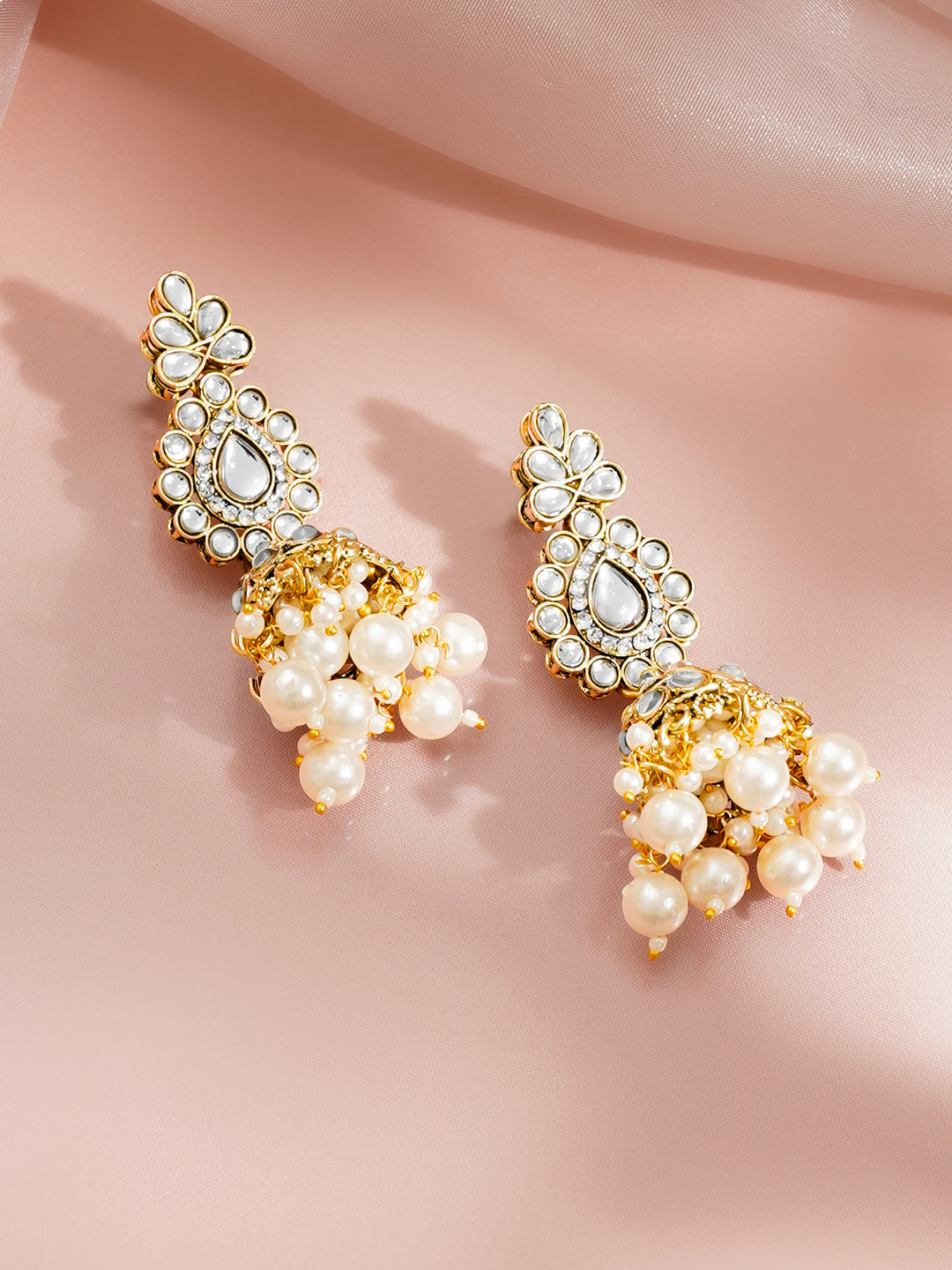 Kundan Pearl Cascade Bridal Set Length - 12.3 cm