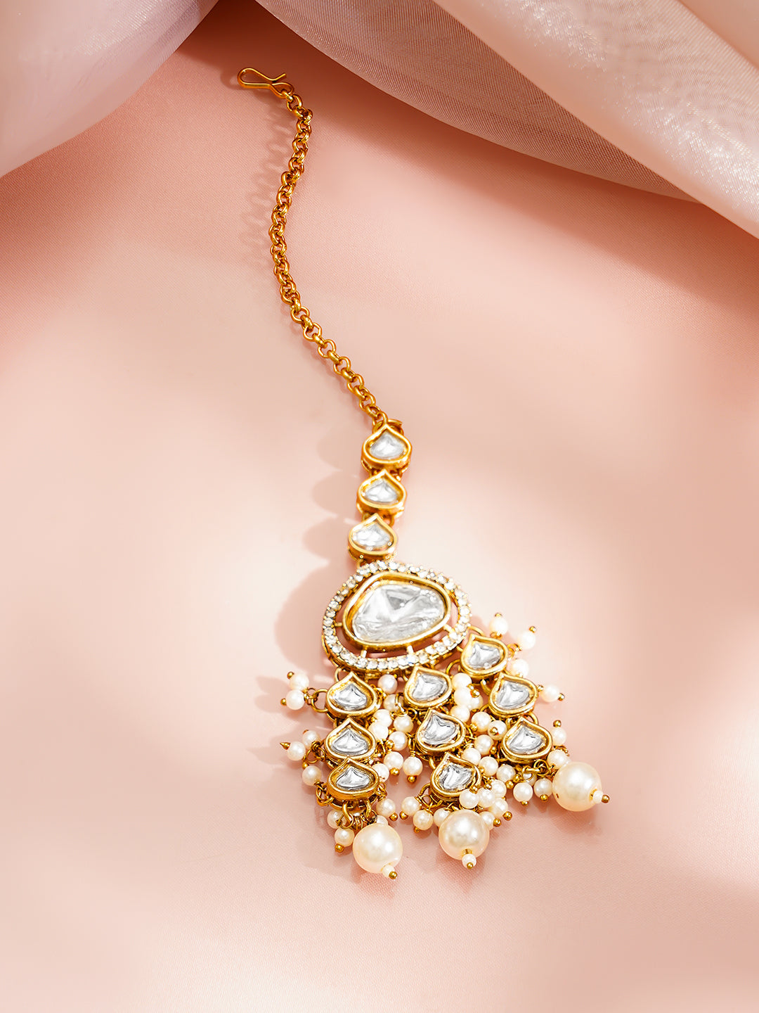 【Rubans】 Gold-Plated Kundan & CZ Multilayer Necklace Set with Pearls｜ゴールドメッキ クンダン＆キュービックジルコニア マルチレイヤー パール ネックレスセット