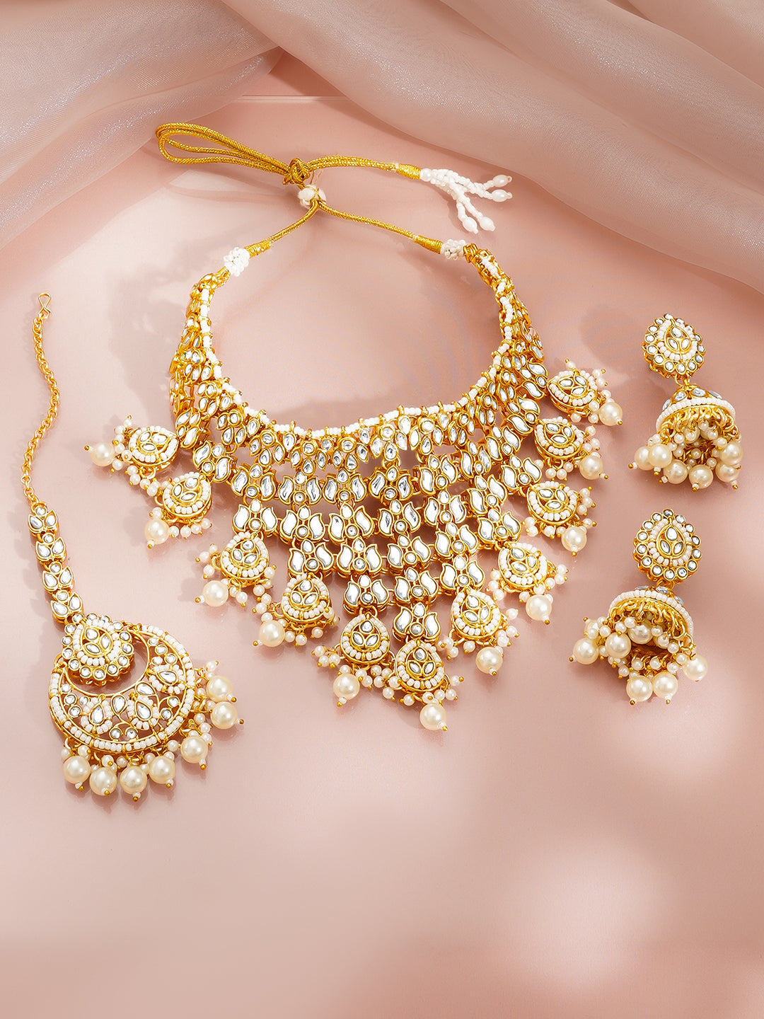 【Rubans】 Gold-Plated Kundan Pearl Choker Jewellery Set｜ゴールドメッキ クンダン パール チョーカー ジュエリーセット