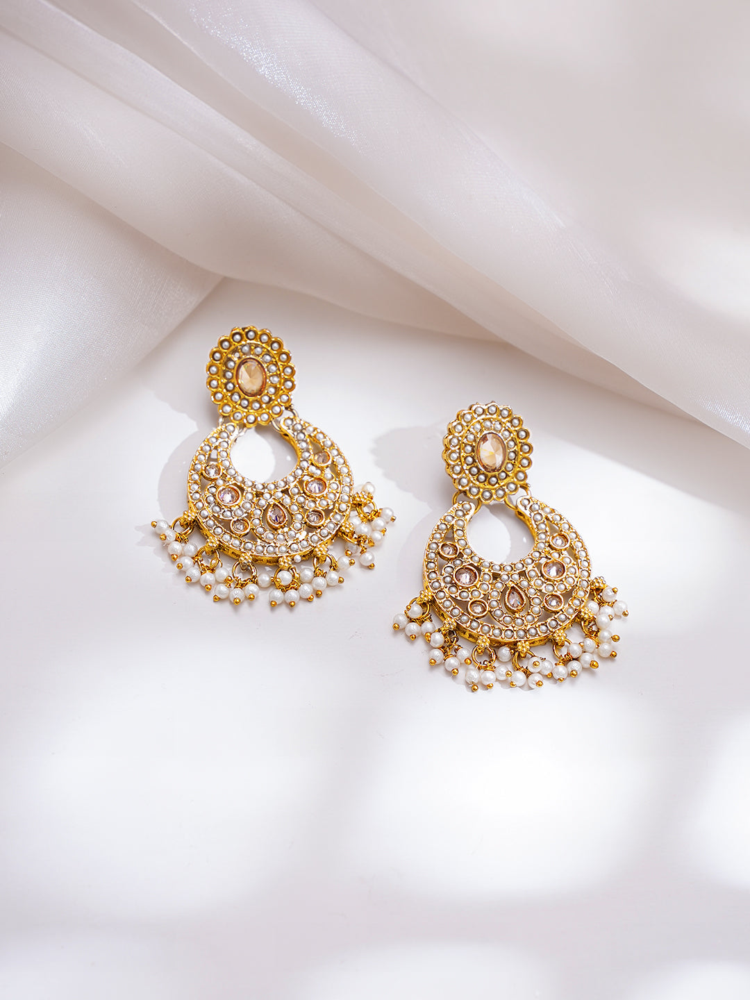 【Rubans】 Gold Plated Kundan Pearl Beaded Necklace Set with Maang Tikka｜ゴールドメッキ クンダン パールビーズ ネックレスセット（マーンティッカ付き）