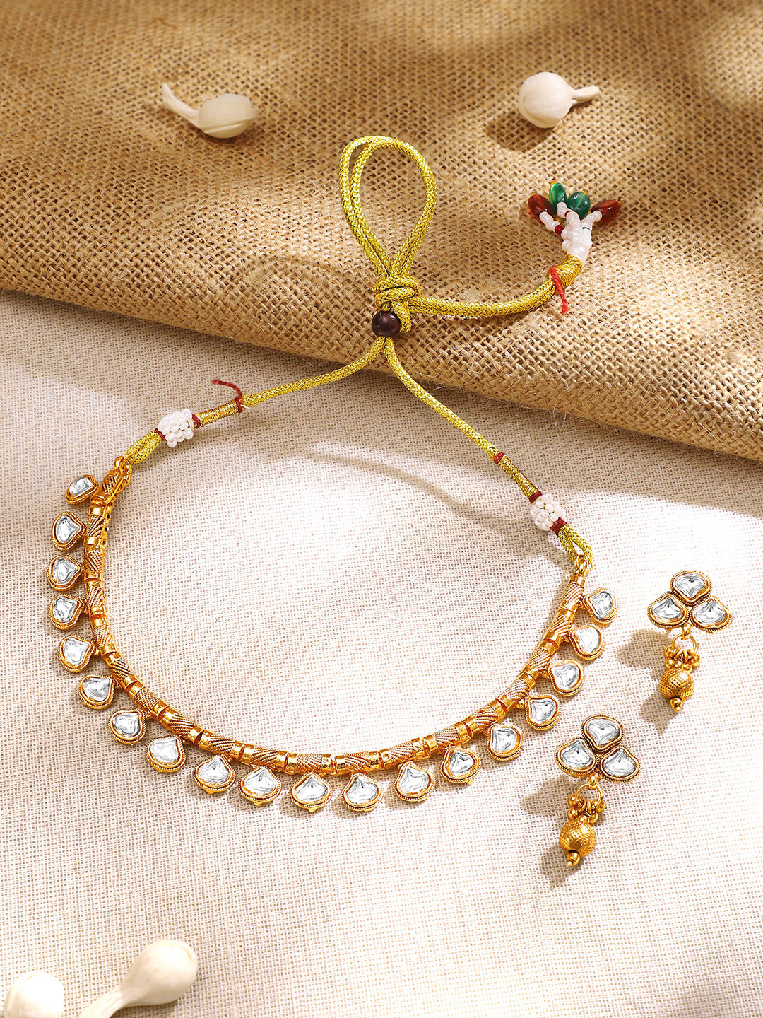 【Rubans】Gold Plated Teardrop Kundan Choker Necklace Set｜ゴールドメッキ ティアドロップ クンダン チョーカーセット