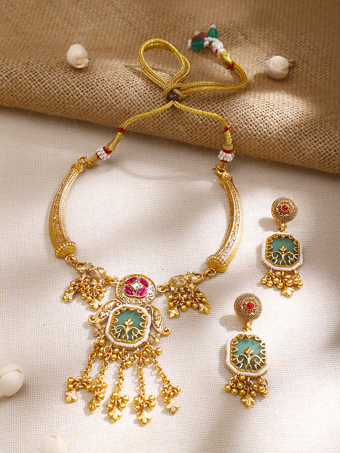 【Rubans】Gold Plated Cubic Zirconia Drop Charm Collar Necklace Set｜ゴールドメッキ キュービックジルコニア ドロップチャーム カラーネックレスセット