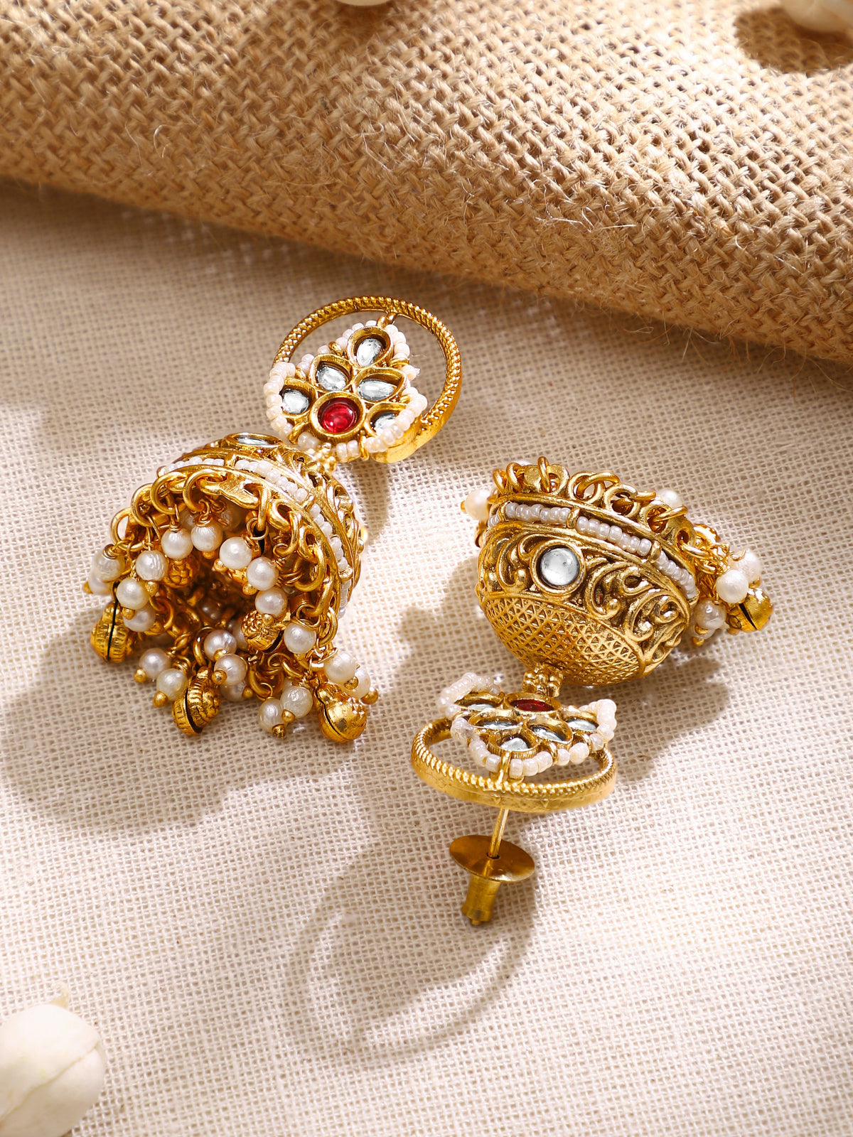 【Rubans】Gold Plated Pearl Strand Jhumka Choker Set｜ゴールドメッキ パール ストランド ジュムカ チョーカーセット
