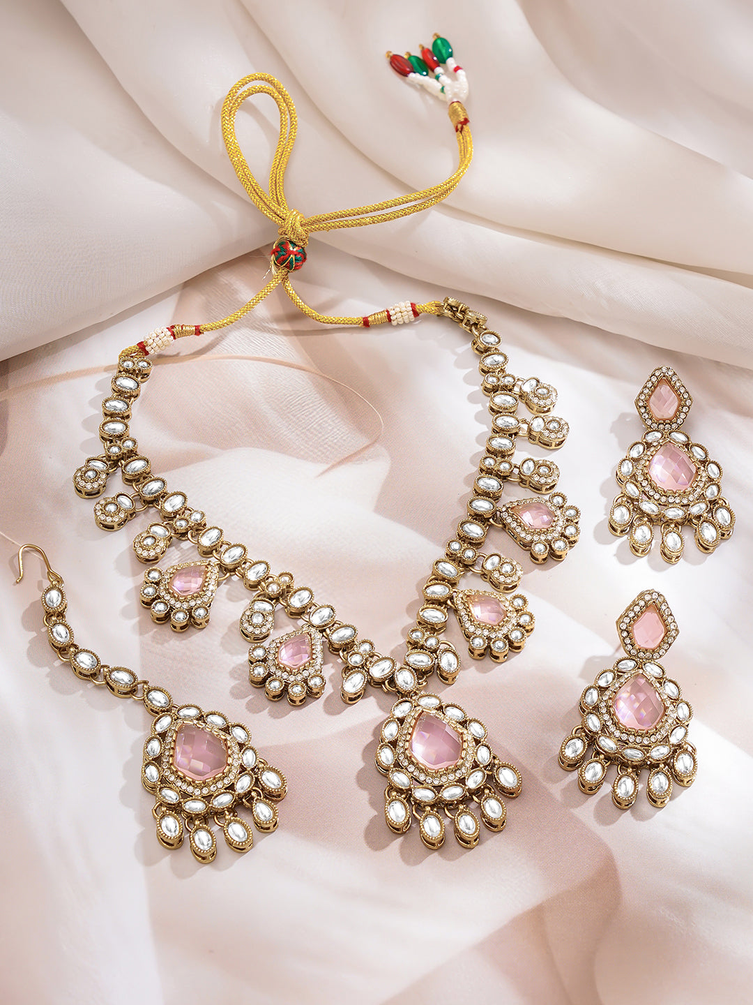 【Rubans】Gold Plated Blush Rose Kundan Choker Set｜ゴールドメッキ ブラッシュローズ クンダン チョーカーセット（マンティッカ付き）