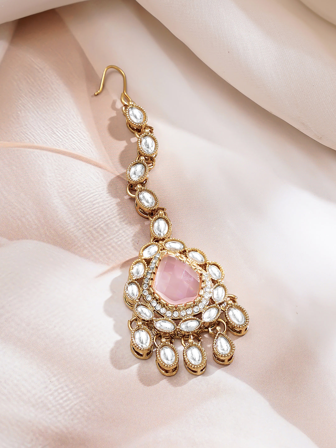 【Rubans】Gold Plated Blush Rose Kundan Choker Set｜ゴールドメッキ ブラッシュローズ クンダン チョーカーセット（マンティッカ付き）