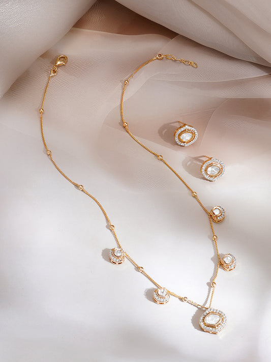 【Rubans】Gold Plated Moonlit Polki Station Necklace Set｜ゴールドメッキ ムーンリット ポルキ ステーション ネックレスセット
