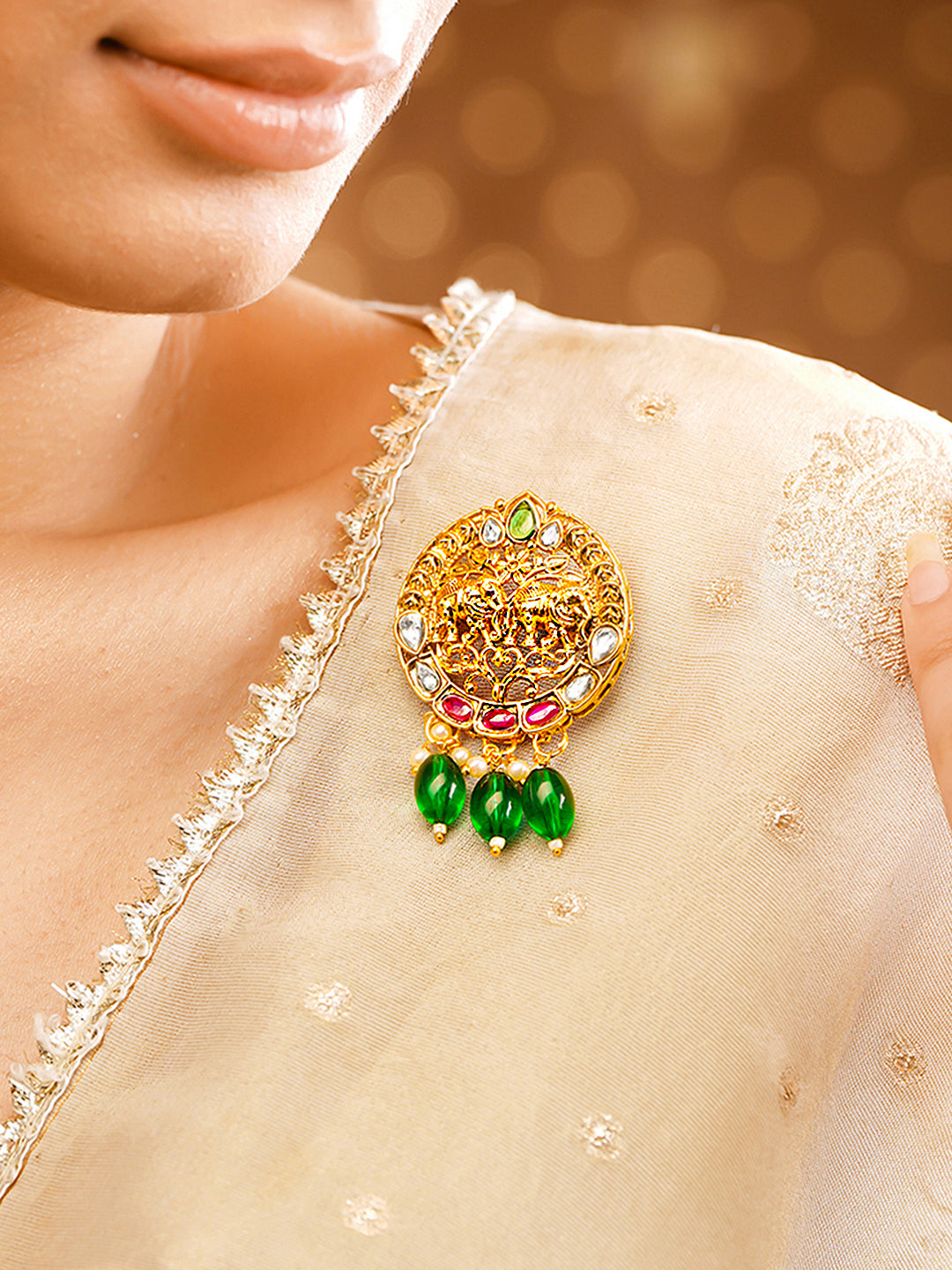 【Rubans】 Peacock Motif Green Beaded Statement Brooch｜孔雀モチーフ グリーンビーズ ステートメント ブローチ