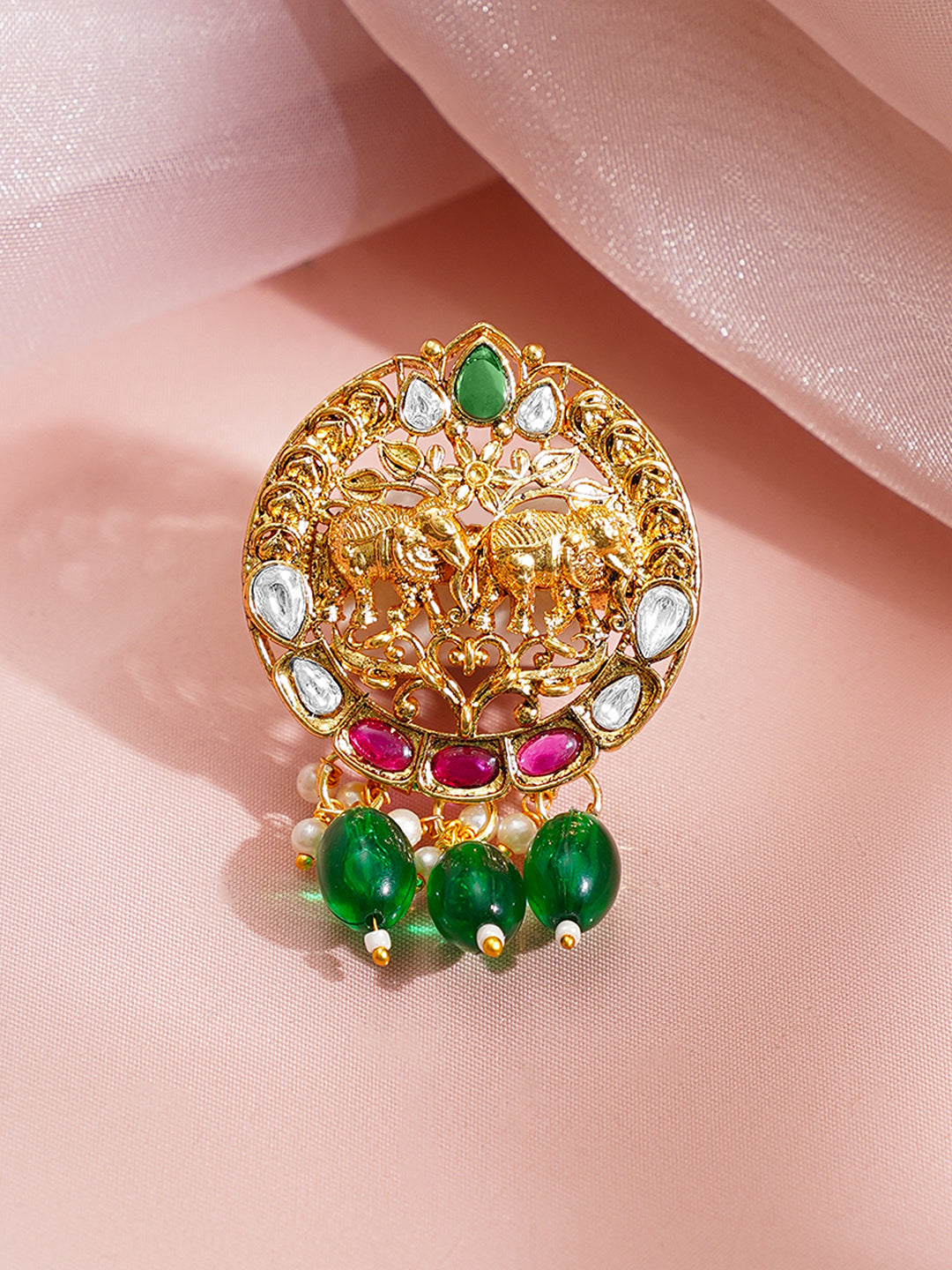 【Rubans】 Peacock Motif Green Beaded Statement Brooch｜孔雀モチーフ グリーンビーズ ステートメント ブローチ