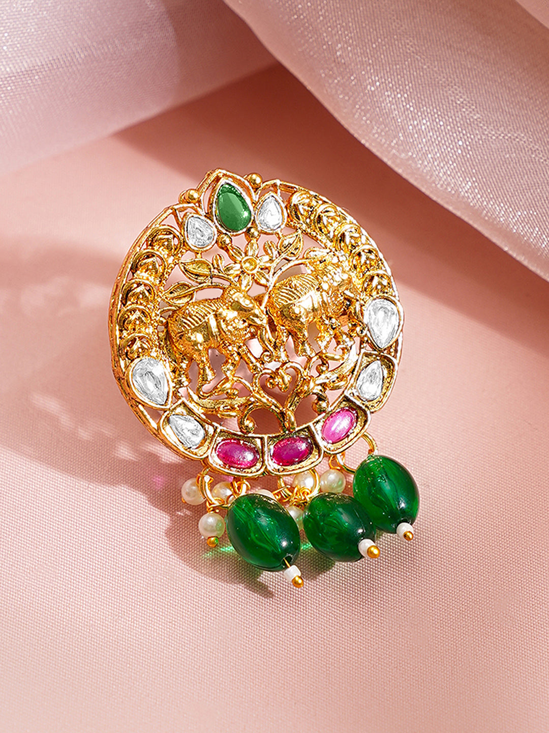 【Rubans】 Peacock Motif Green Beaded Statement Brooch｜孔雀モチーフ グリーンビーズ ステートメント ブローチ
