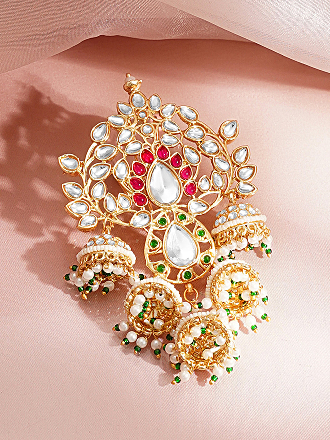 【Rubans】 Gold Plated Pearl Beaded Kundan Hair Accessory｜ゴールドメッキ パールビーズ クンダン ヘアアクセサリー（10.5cm）