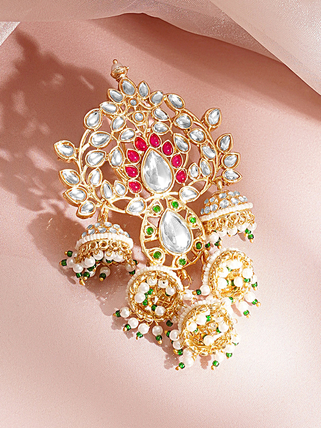 【Rubans】 Gold Plated Pearl Beaded Kundan Hair Accessory｜ゴールドメッキ パールビーズ クンダン ヘアアクセサリー（10.5cm）