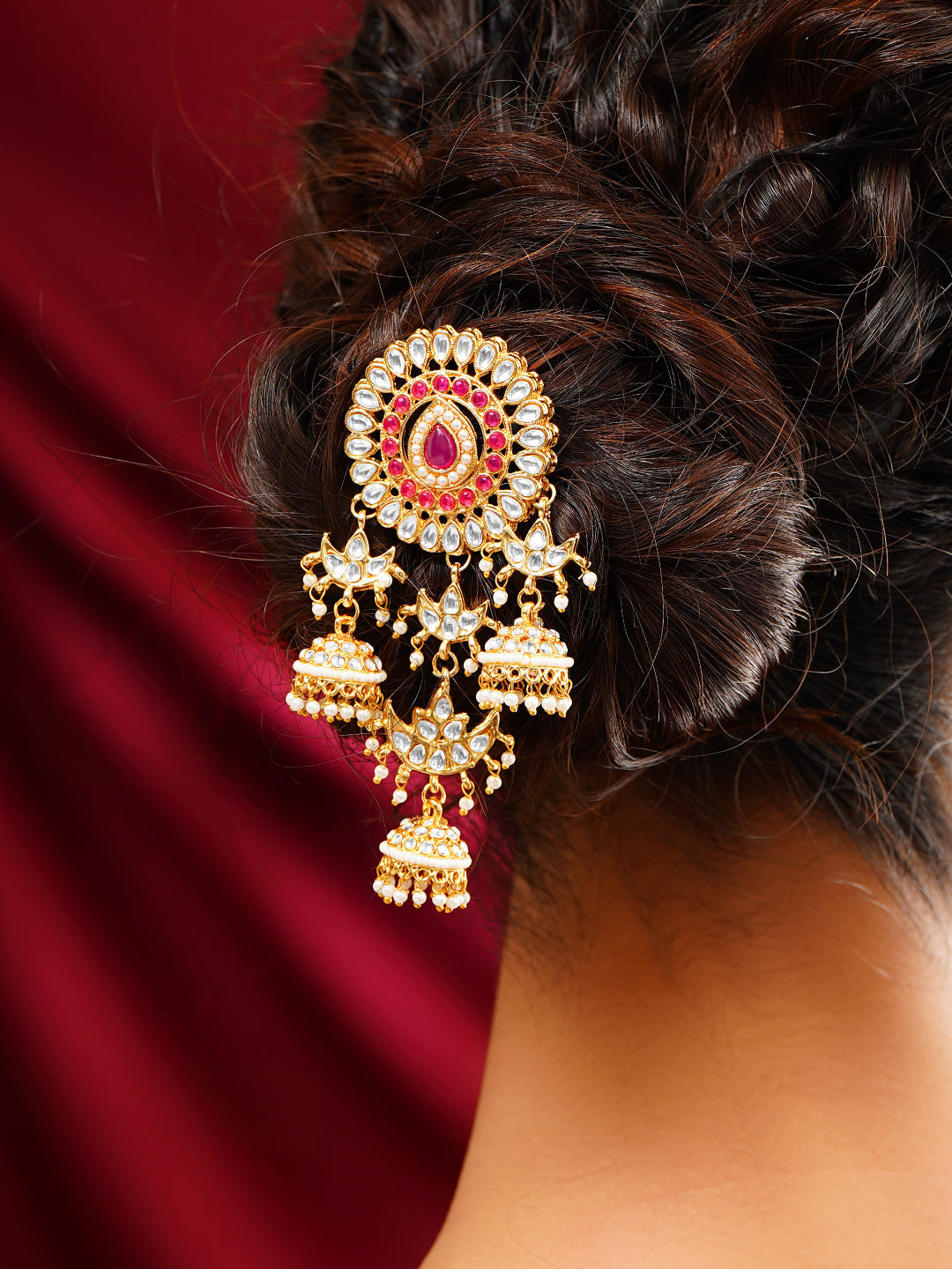 【Rubans】 Gold Plated Kundan Floral Hair Accessories｜ゴールドメッキ クンダン フローラル ヘアアクセサリー