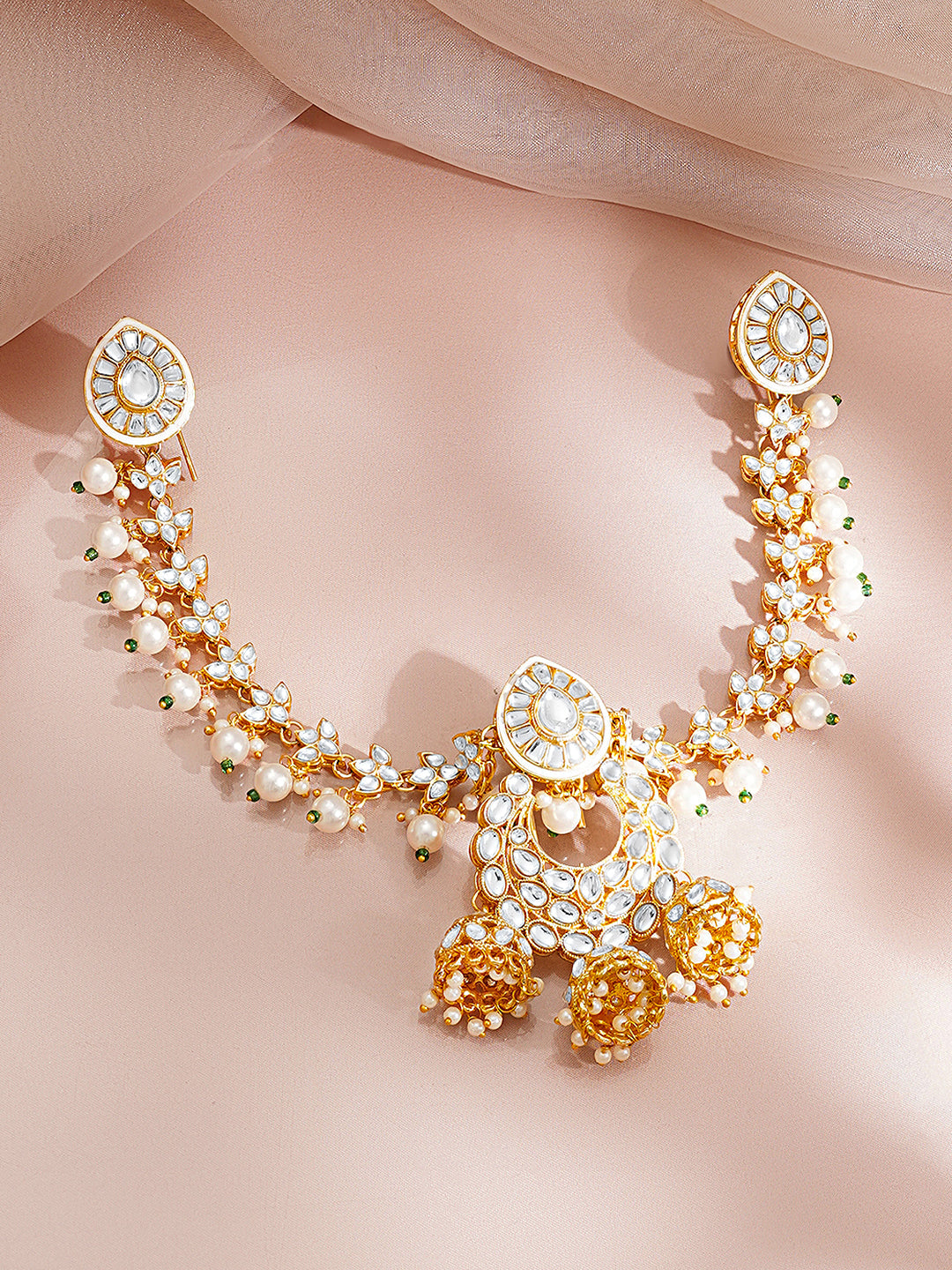 【Rubans】 Gold Plated Pearl Beaded Kundan Hair Accessory｜ゴールドメッキ パールビーズ クンダン ヘアアクセサリー ロング（32cm）