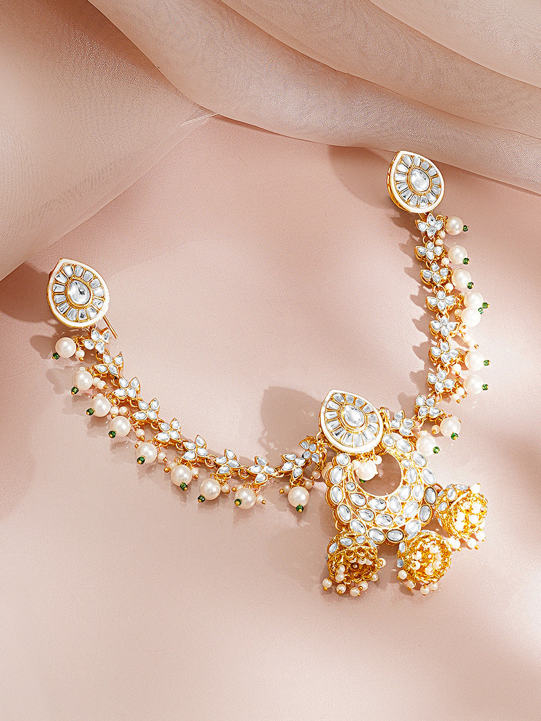 【Rubans】 Gold Plated Pearl Beaded Kundan Hair Accessory｜ゴールドメッキ パールビーズ クンダン ヘアアクセサリー ロング（32cm）