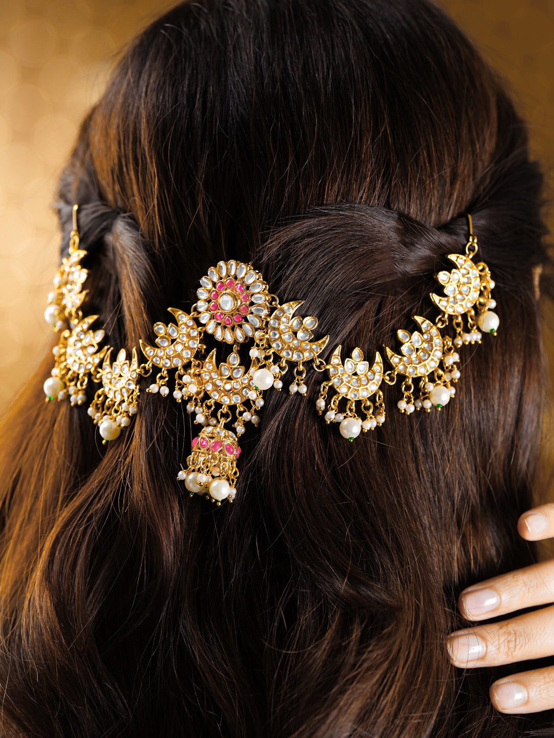 【Rubans】 Gold Plated Floral Kundan Hair Accessories｜ゴールドメッキ フローラル クンダン ヘアアクセサリー