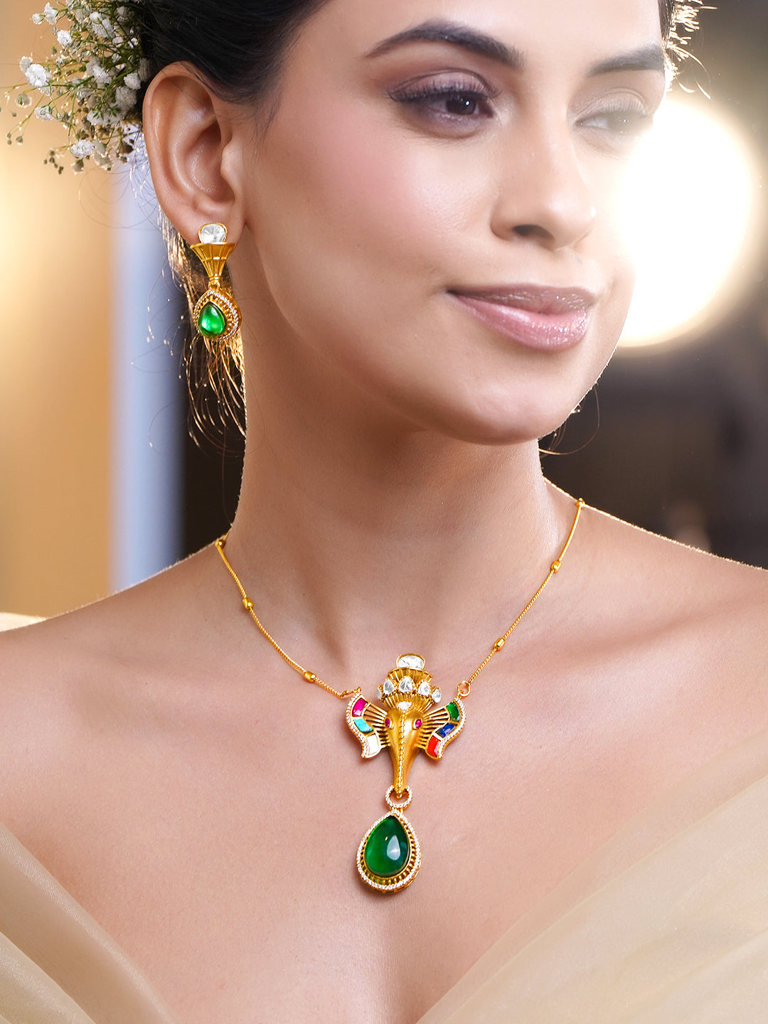 Divine Emerald Ganesha Pendant Set フリーサイズ