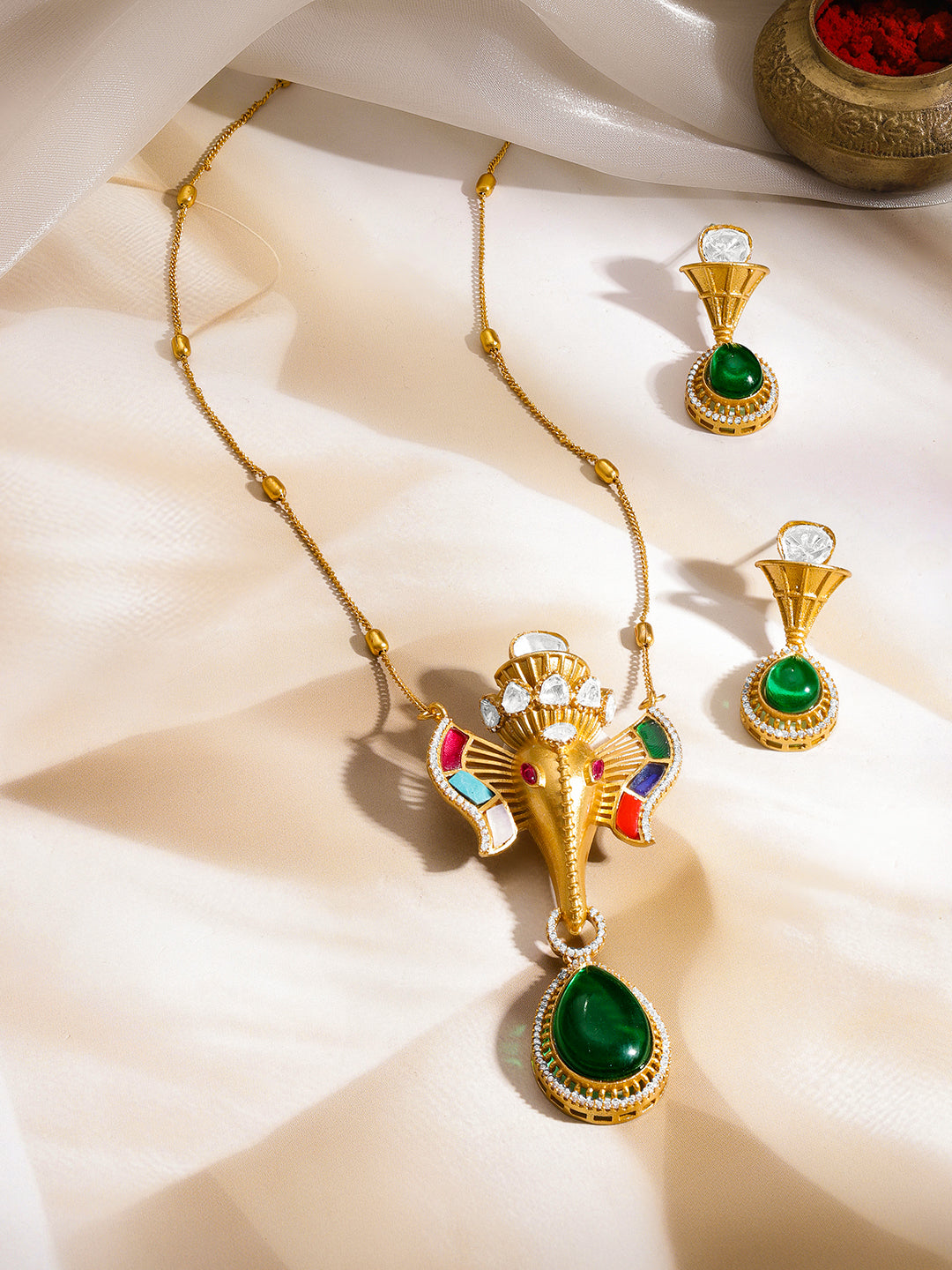 Divine Emerald Ganesha Pendant Set フリーサイズ