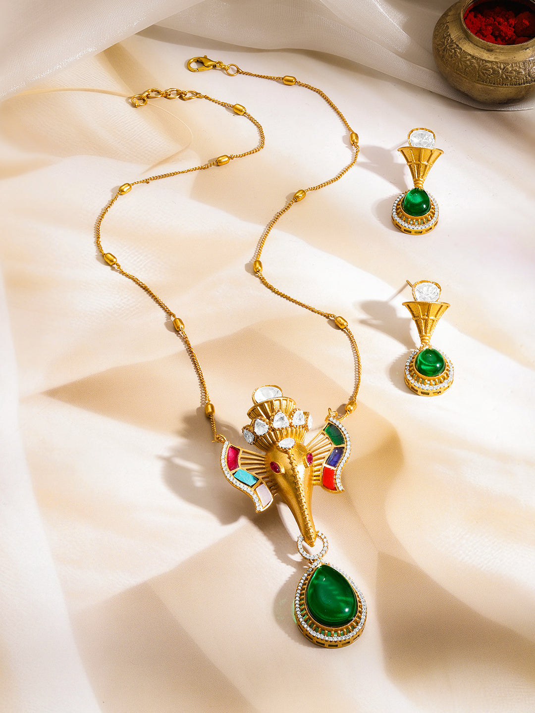 Divine Emerald Ganesha Pendant Set フリーサイズ