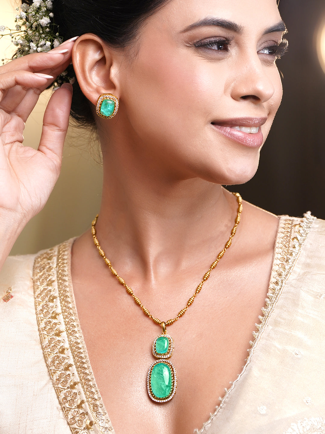 Luxe Emerald Statement Pendant Set フリーサイズ