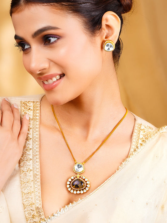 Royal Purple Gemstone Kundan Pendant Set フリーサイズ