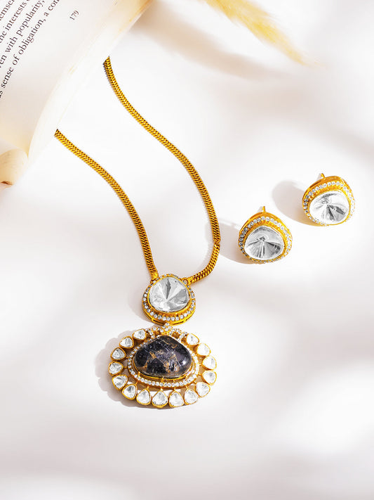 Royal Purple Gemstone Kundan Pendant Set フリーサイズ