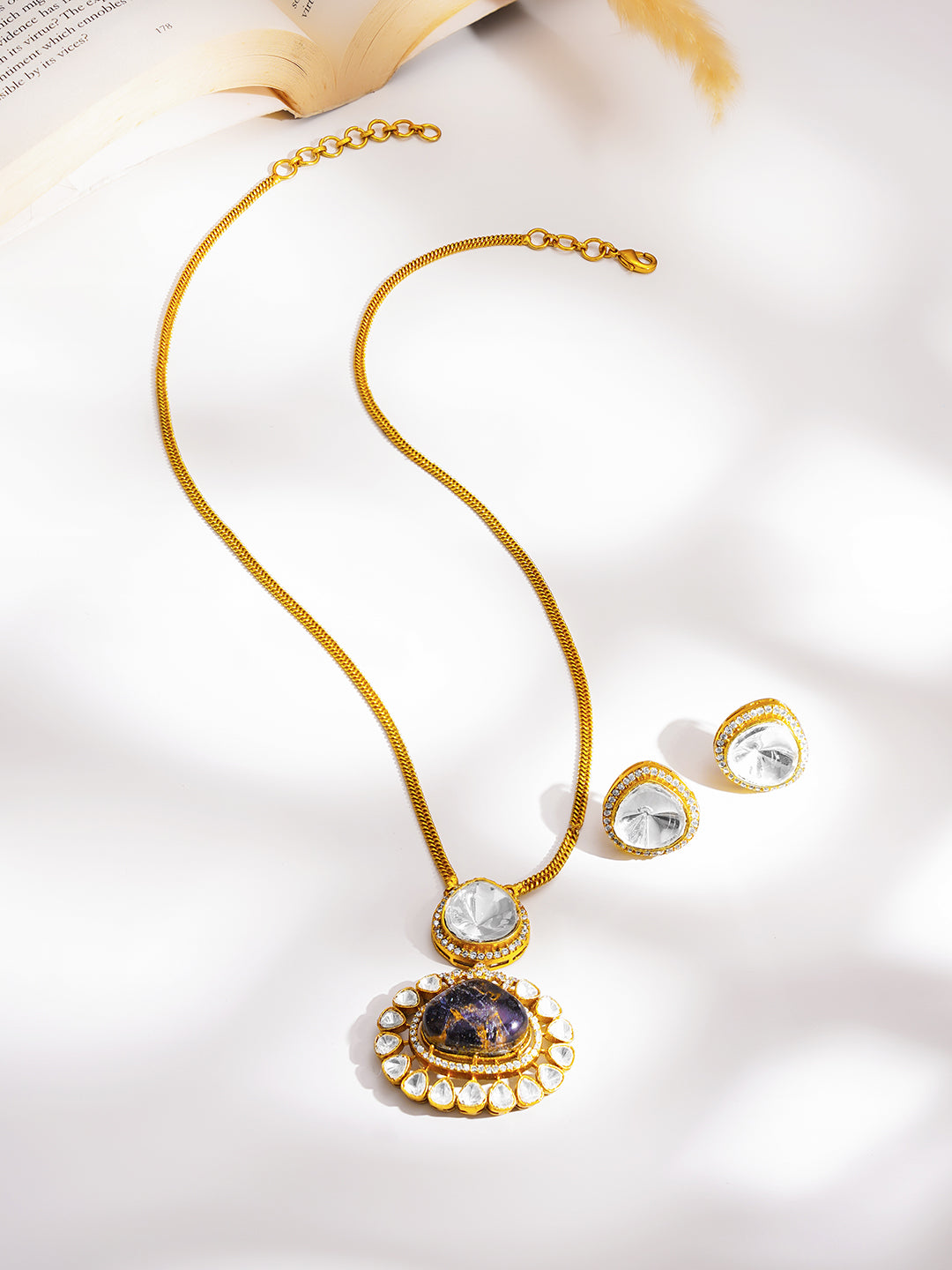 Royal Purple Gemstone Kundan Pendant Set フリーサイズ