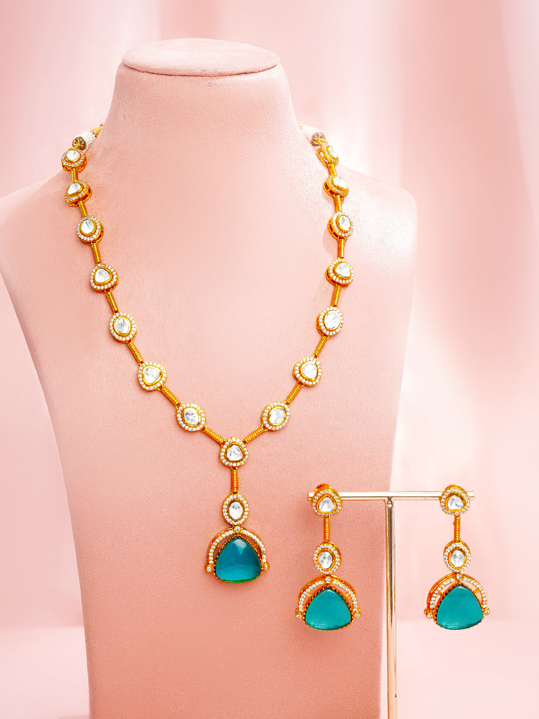 Kundan Teal Drop Luxe Necklace Set フリーサイズ