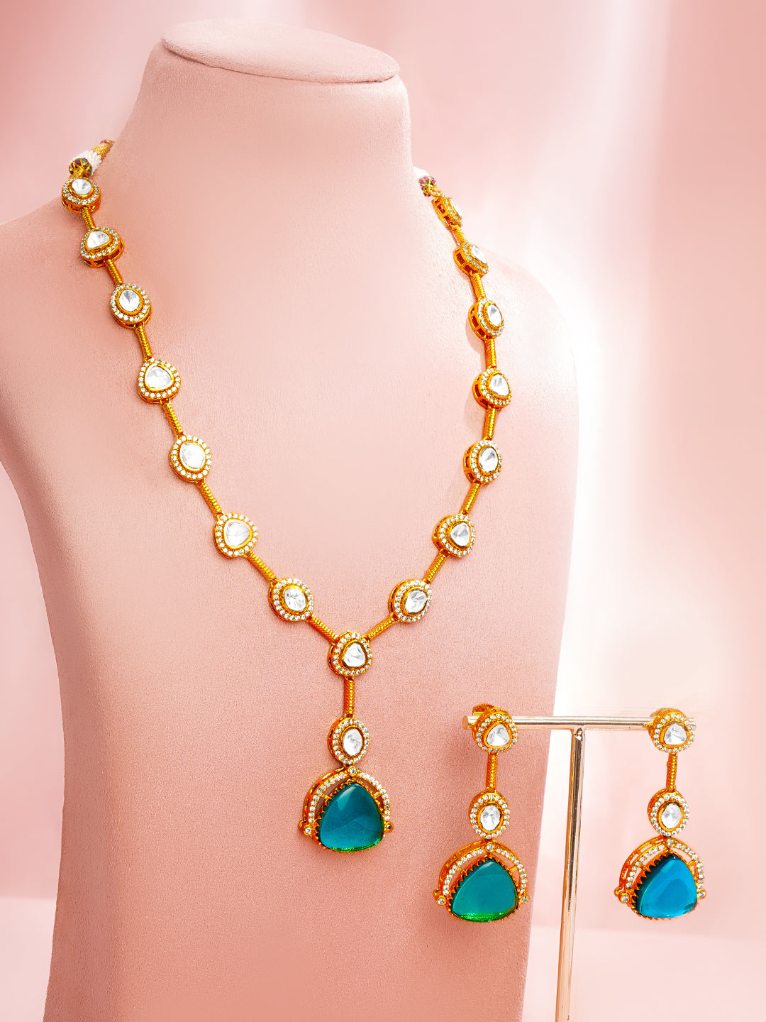 Kundan Teal Drop Luxe Necklace Set フリーサイズ