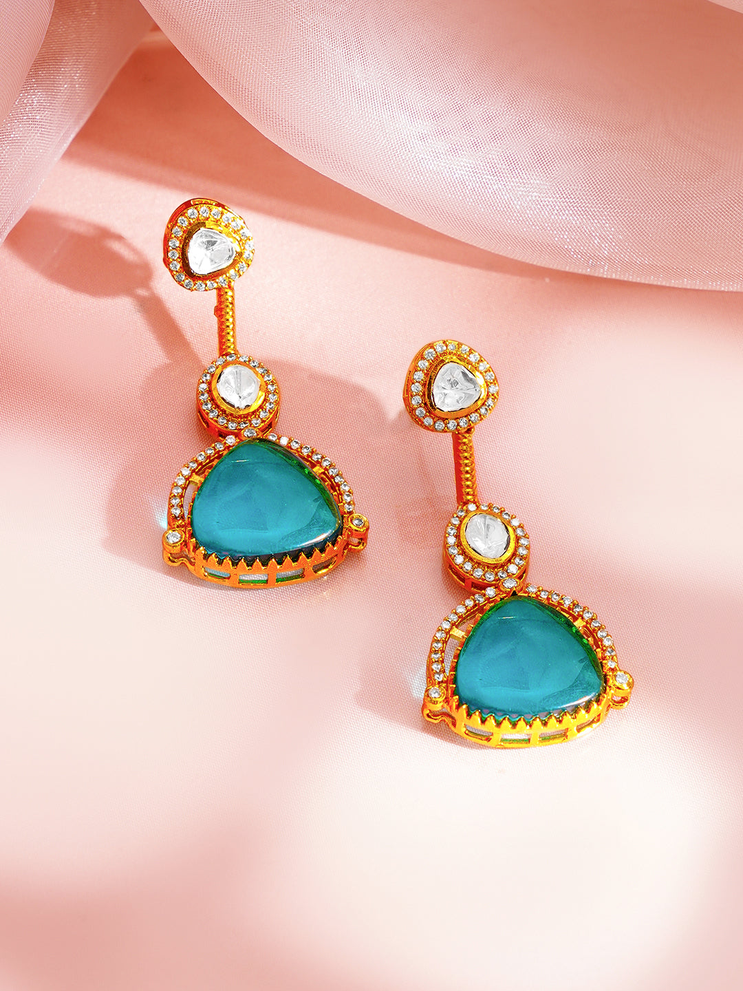 Kundan Teal Drop Luxe Necklace Set フリーサイズ